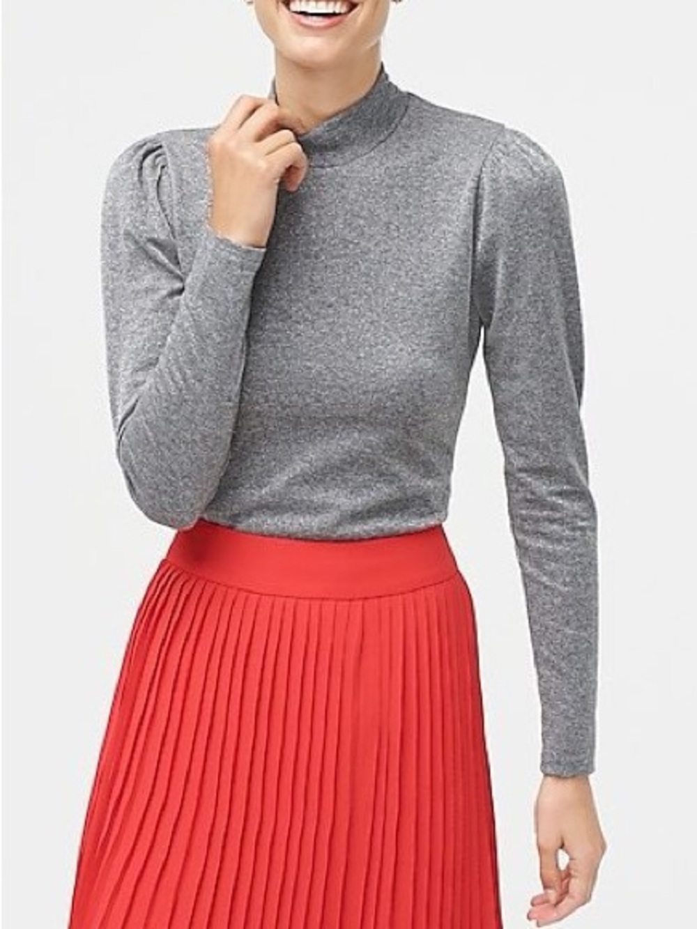 J. Crew NWT Heather Gray Silver Metallic Lurex Mock Neck Puff Long Sleeve Top